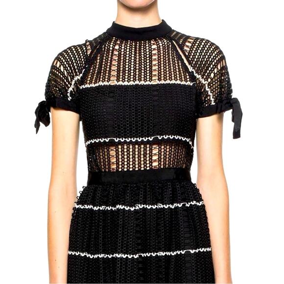 NWT Crocheted Scalloped Hem Mini Dress - BLACK & WHITE - Picture 2 of 6